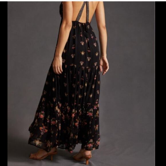 Anthropologie V Neck Floral Sleeveless Black Maxi Dress Small - Picture 8 of 9